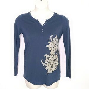 Womens Gap Maternity Shirt Top SZ M Blue Henley Long Sleeve